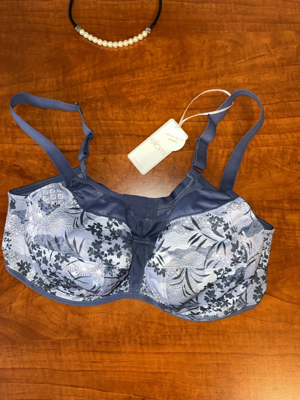 Underwire Bra Bralette Cami Elomi Navy Floral Full Coverage 36 DDD 💙 non padded - Picture 2 of 9